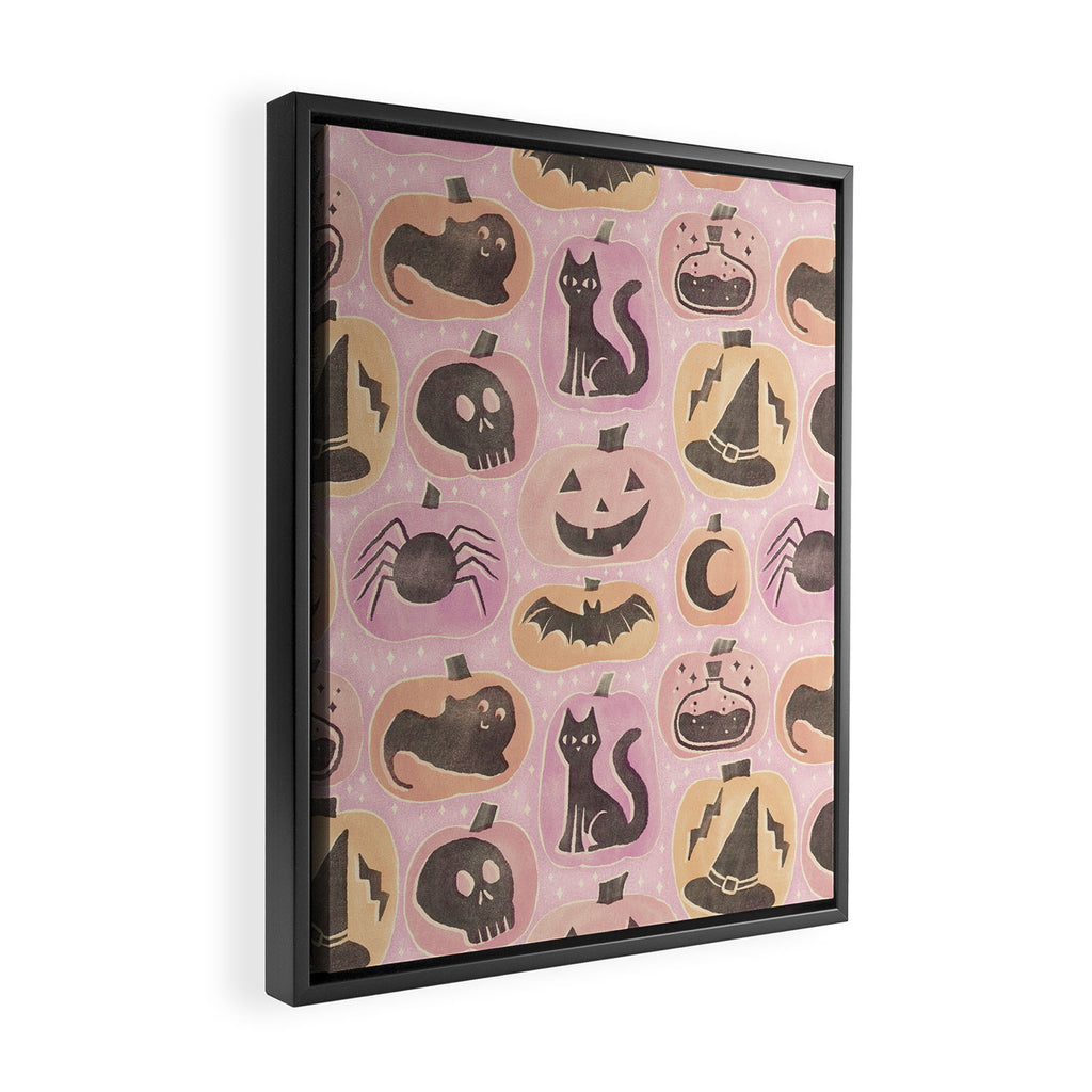 Halloween Pumpkins - vintage pink and black  Framed Canvas Print Gallery Image 2