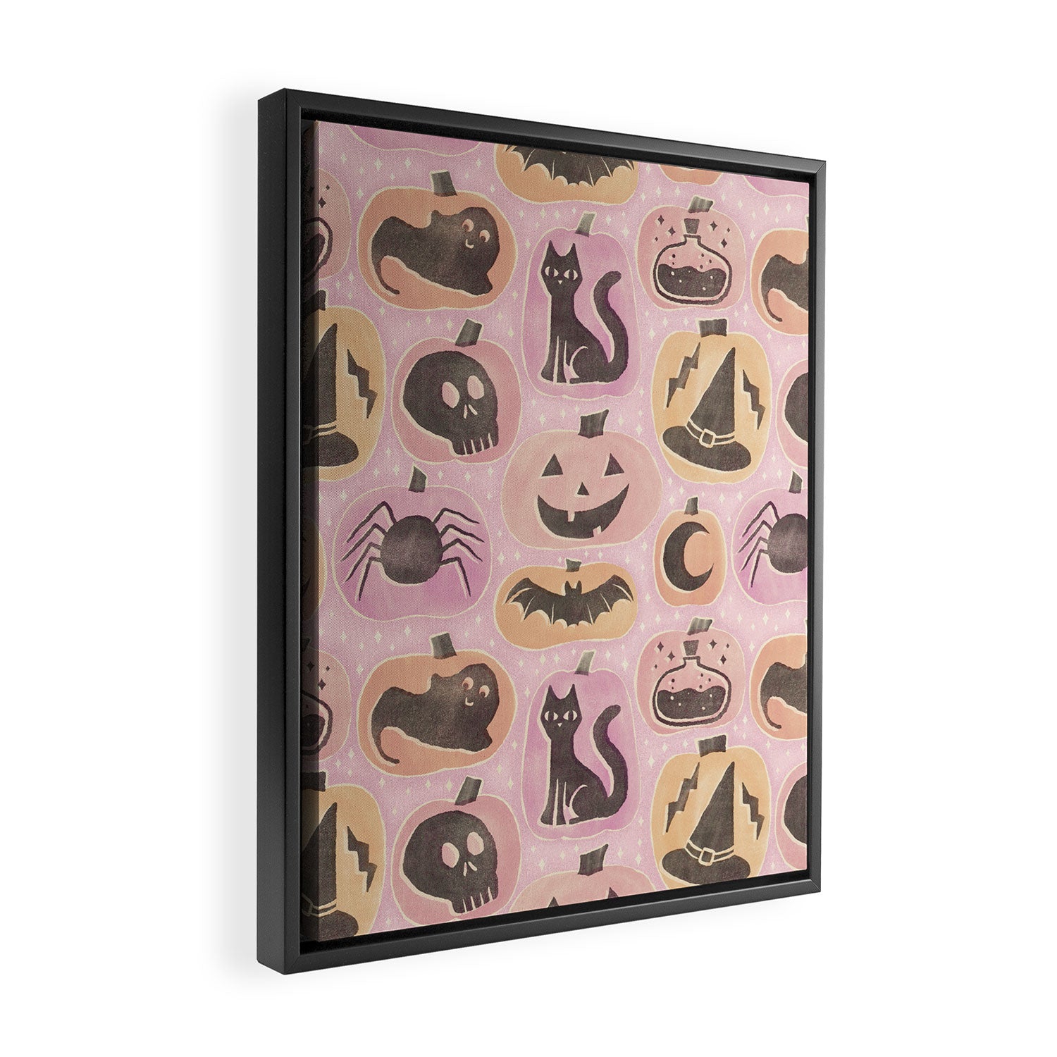 Halloween Pumpkins - vintage pink and black  Framed Canvas Print Gallery Image 2