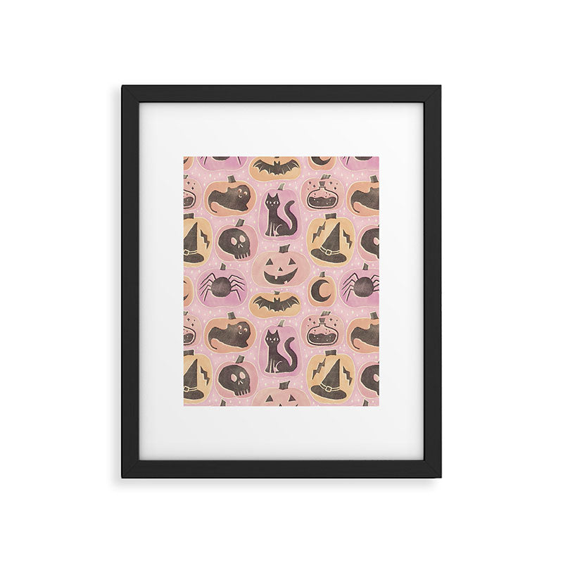 Halloween Pumpkins - vintage pink and black  Framed Art Print Gallery Image 6