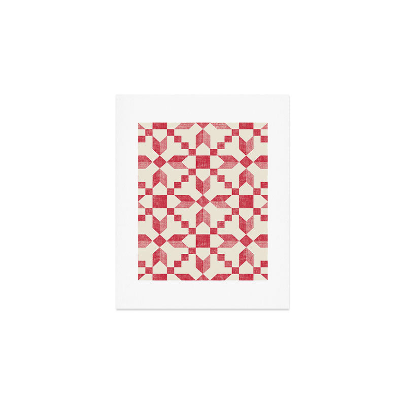 Heirloom Star Quilt red and cream Art Print Gallery Image 1