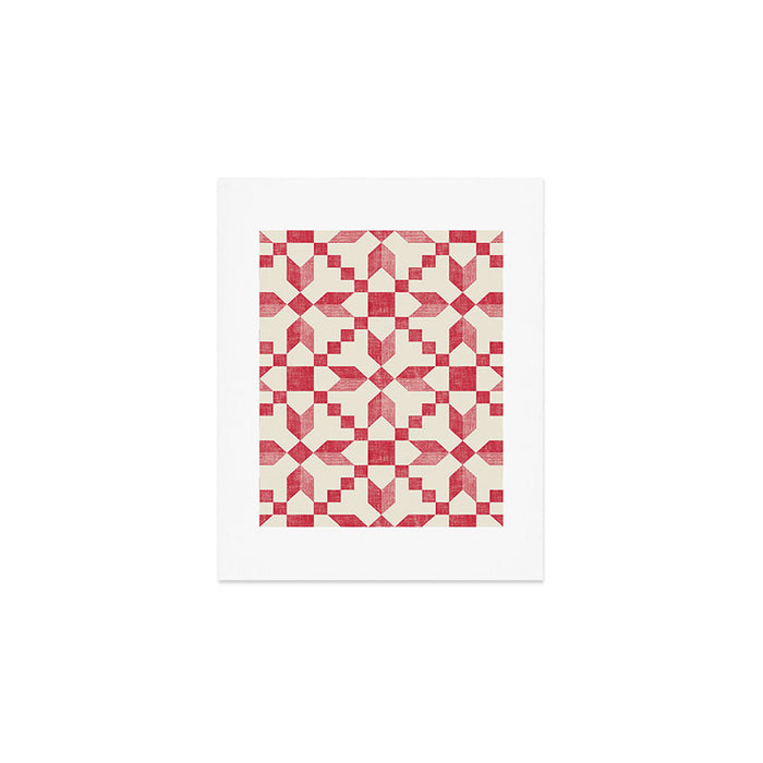 Heirloom Star Quilt red and cream Art Print Gallery Image 1