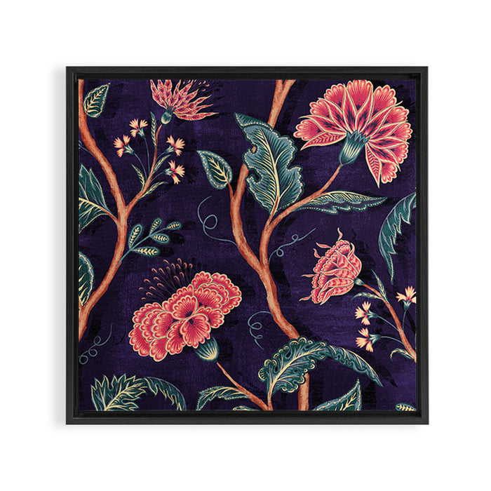 Indienne Vine - Deep Coral  Framed Canvas Print Gallery Image 1