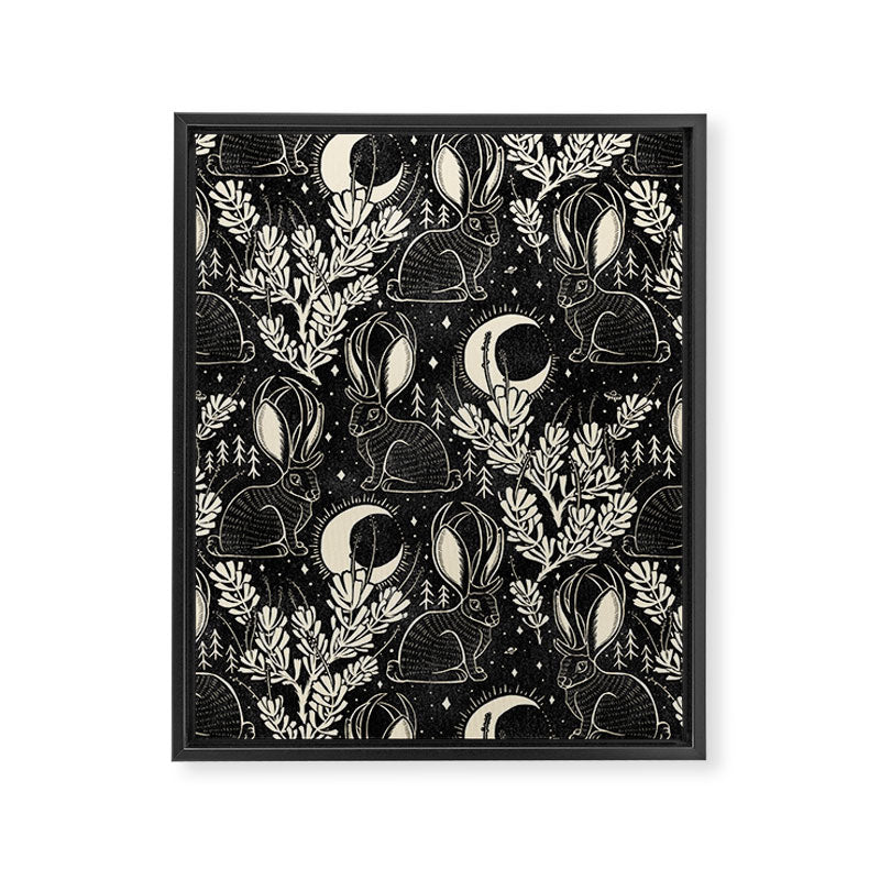 Jackalope - black and cream  Framed Canvas Print Gallery Image 8