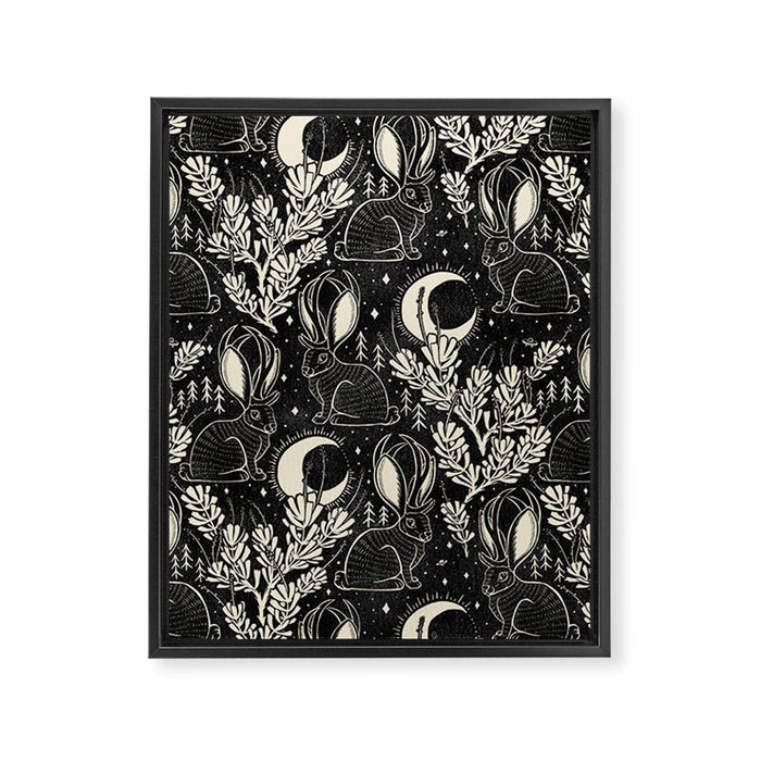 Jackalope - black and cream  Framed Canvas Print Gallery Image 1