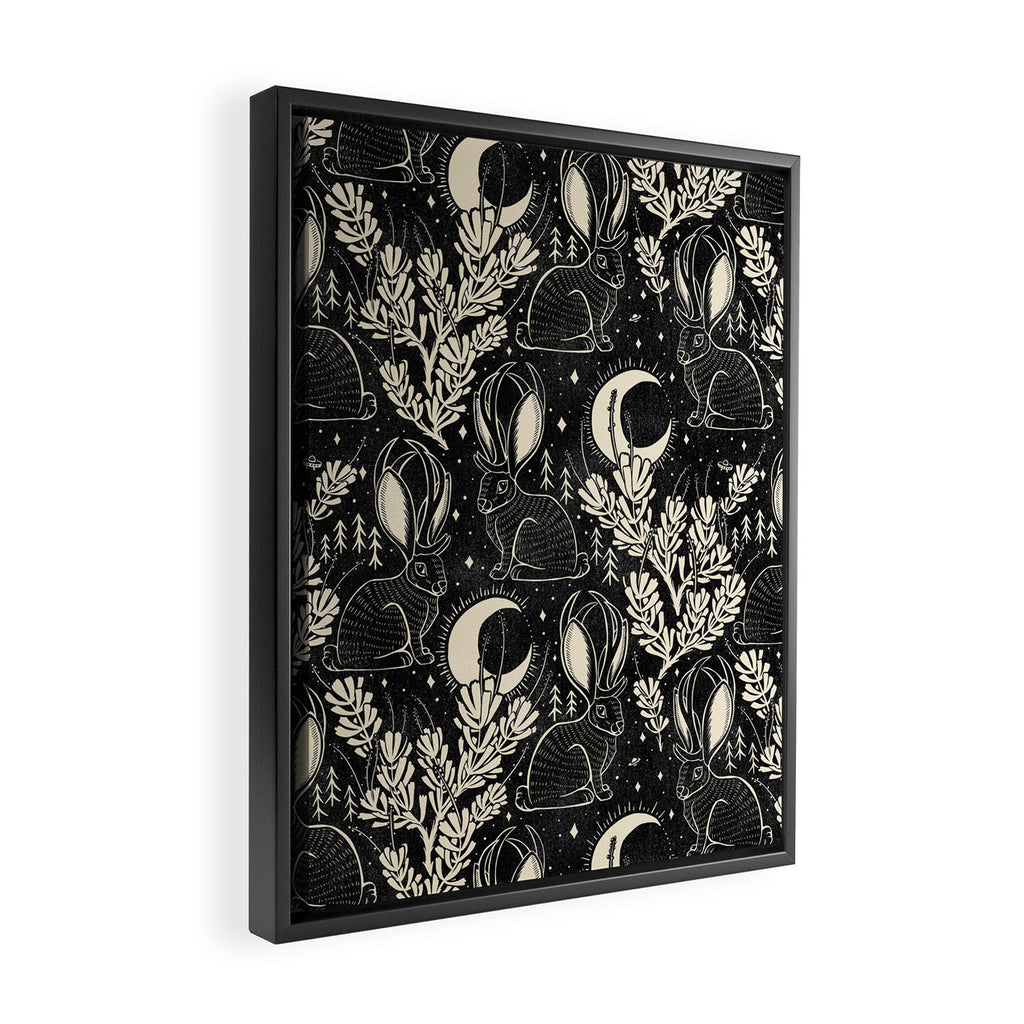 Jackalope - black and cream  Framed Canvas Print Gallery Image 2