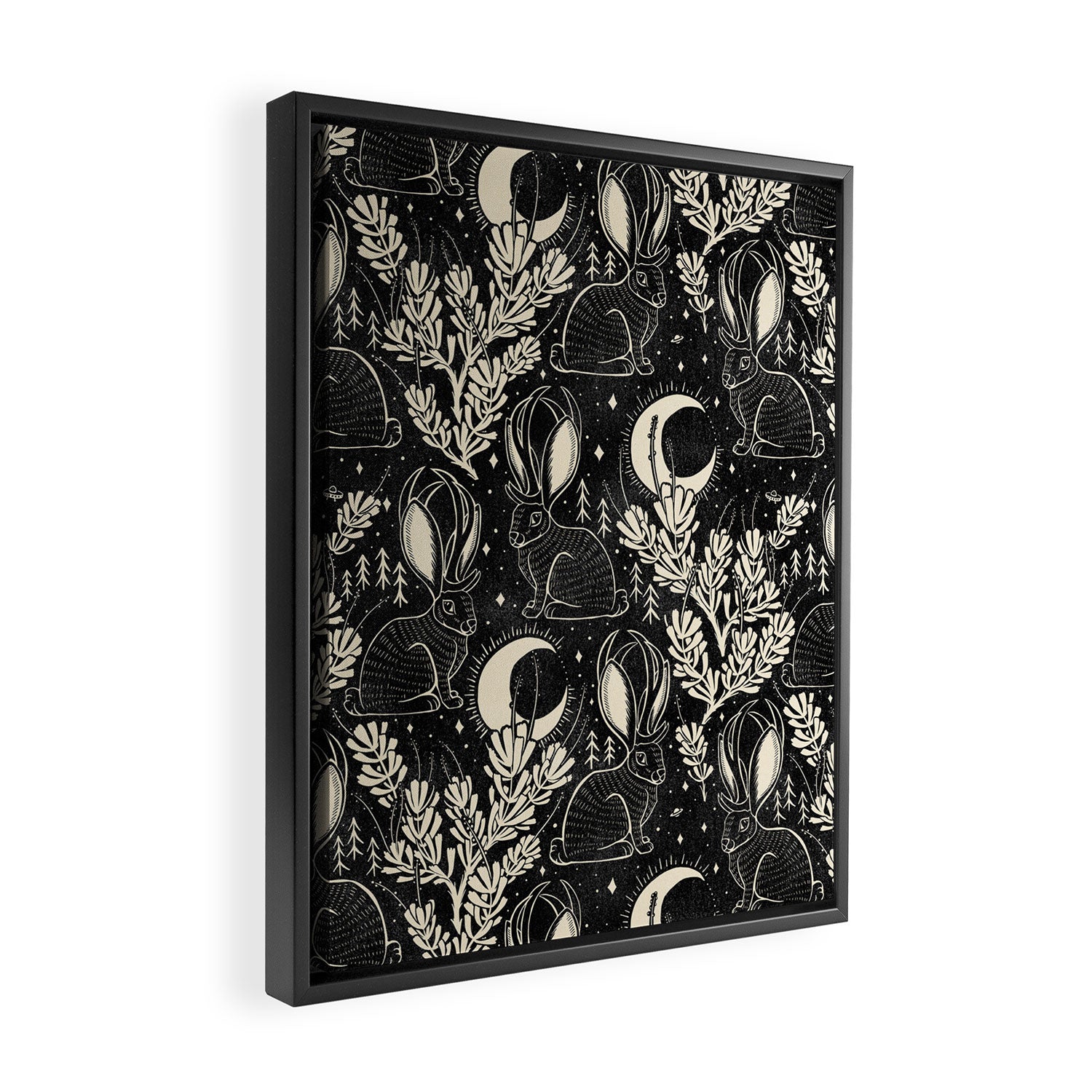 Jackalope - black and cream  Framed Canvas Print Gallery Image 2
