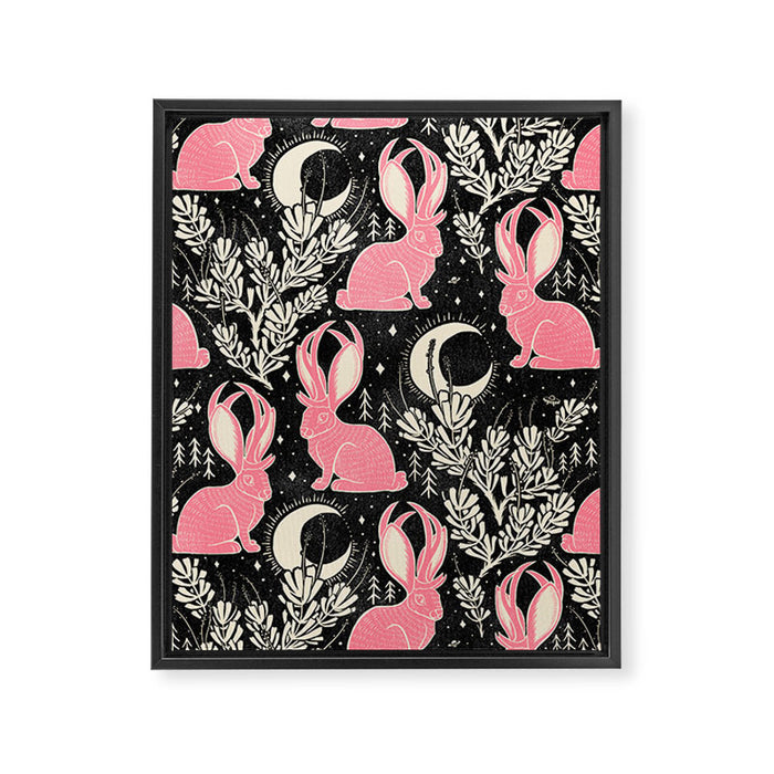 Jackalope - black and pink Framed Canvas Print Gallery Image 1
