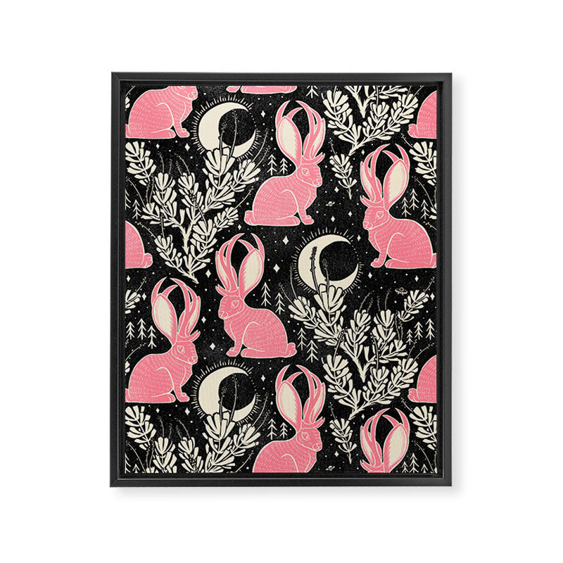 Jackalope - black and pink Framed Canvas Print Gallery Image 8