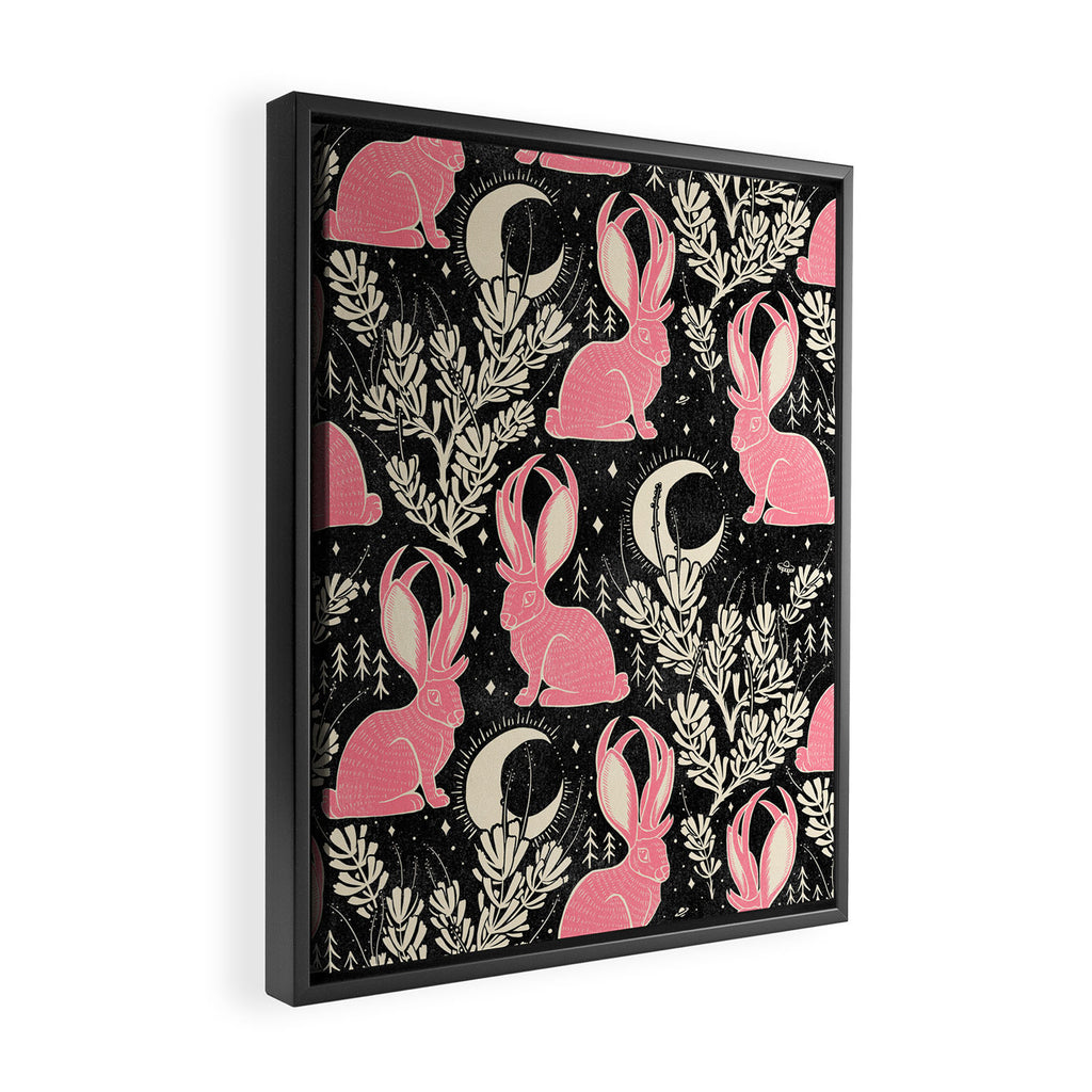 Jackalope - black and pink Framed Canvas Print Gallery Image 2