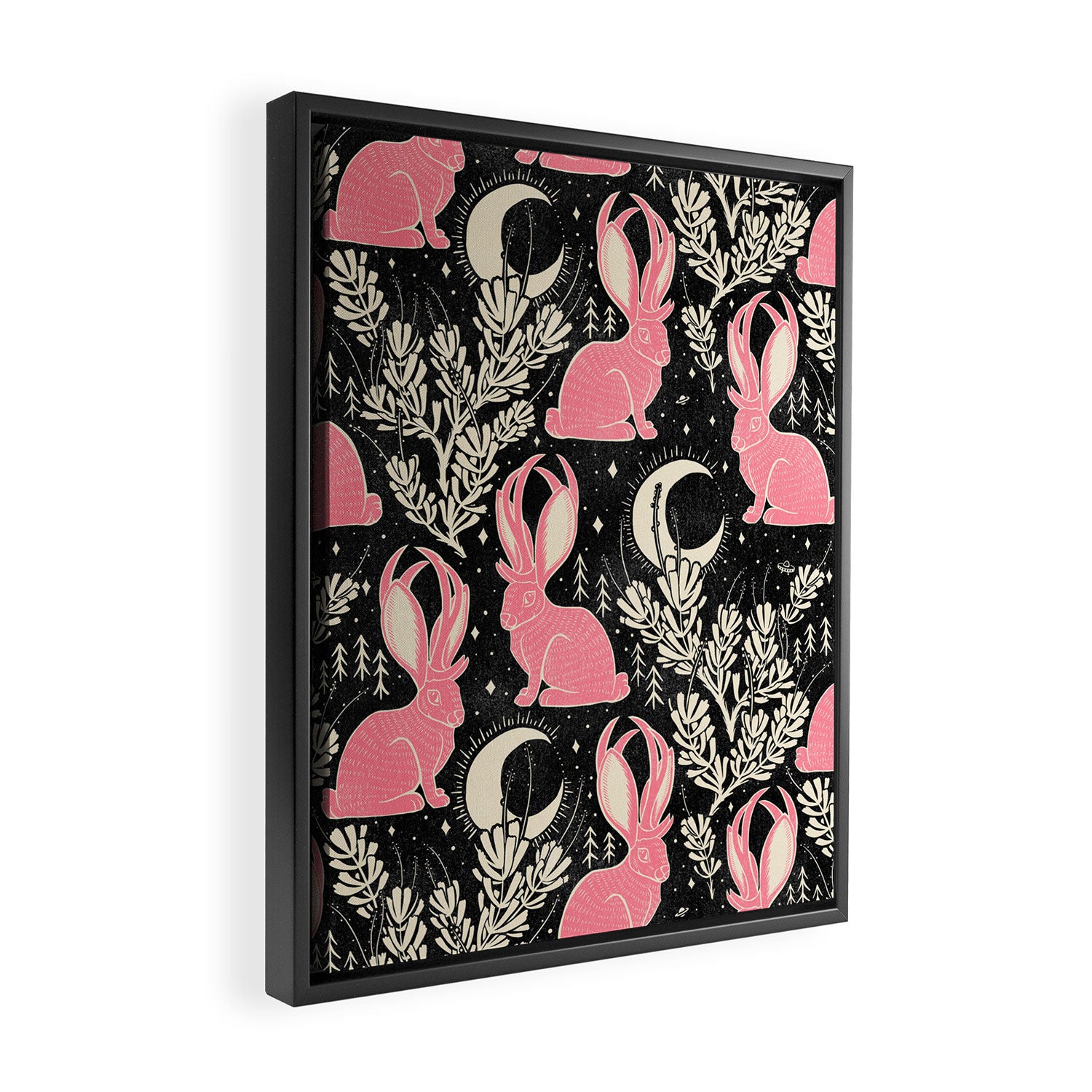 Jackalope - black and pink Framed Canvas Print Gallery Image 2
