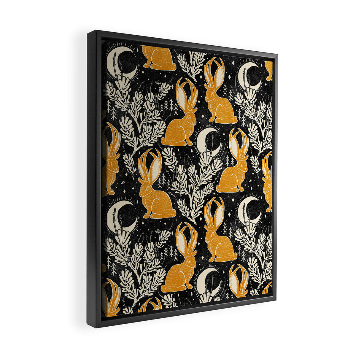 Jackalope - black & marigold  Framed Canvas Print Gallery Image 2