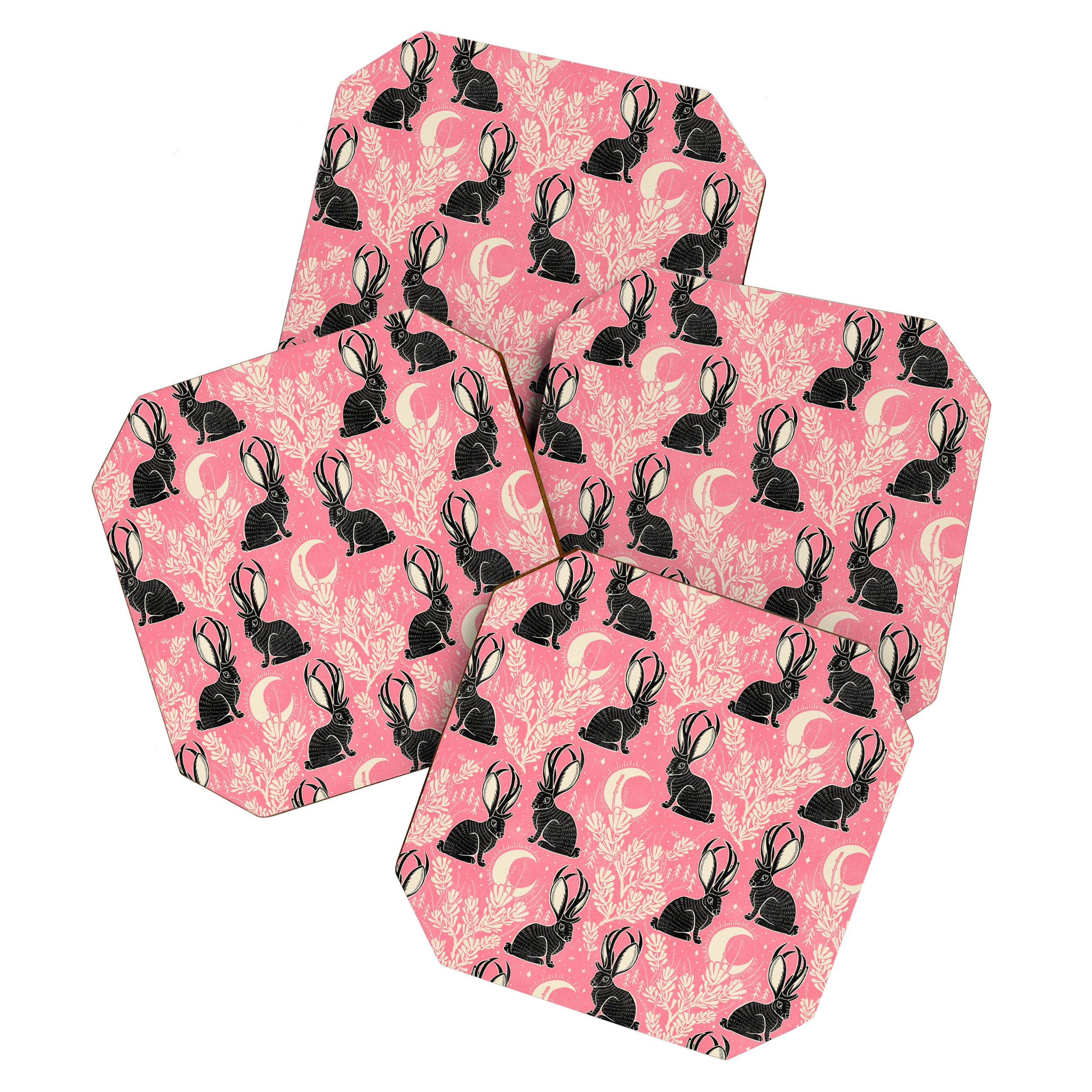 Jackalope - pink and black Coaster Gallery Image 1