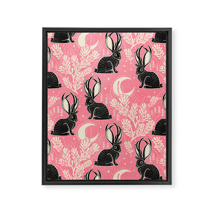 Jackalope - pink and black Framed Canvas Print Gallery Image 1