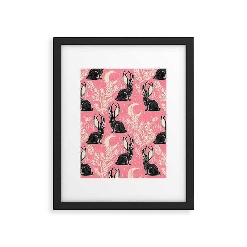 Jackalope - pink and black Framed Art Print Gallery Image 6