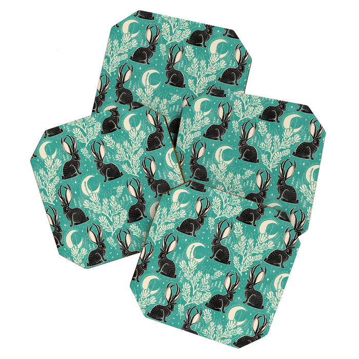 Jackalope - teal & black Coaster Gallery Image 1