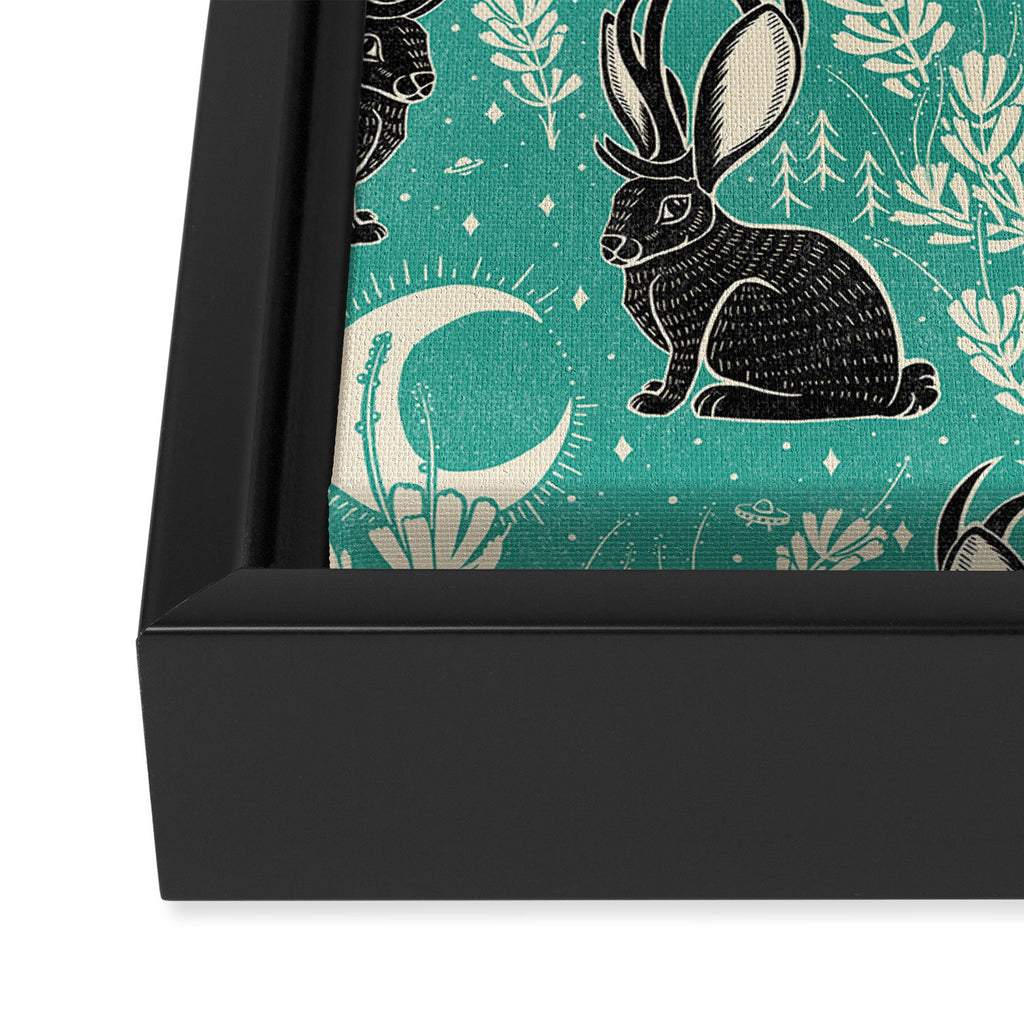 Jackalope - teal & black Framed Canvas Print Gallery Image 3