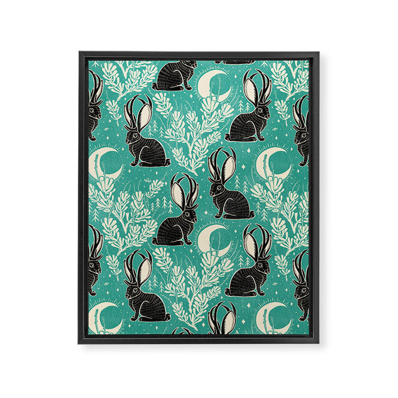 Jackalope - teal & black Framed Canvas Print Gallery Image 8