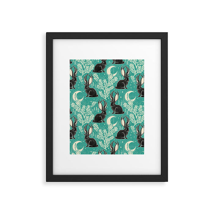 Jackalope - teal & black Framed Art Print Gallery Image 1