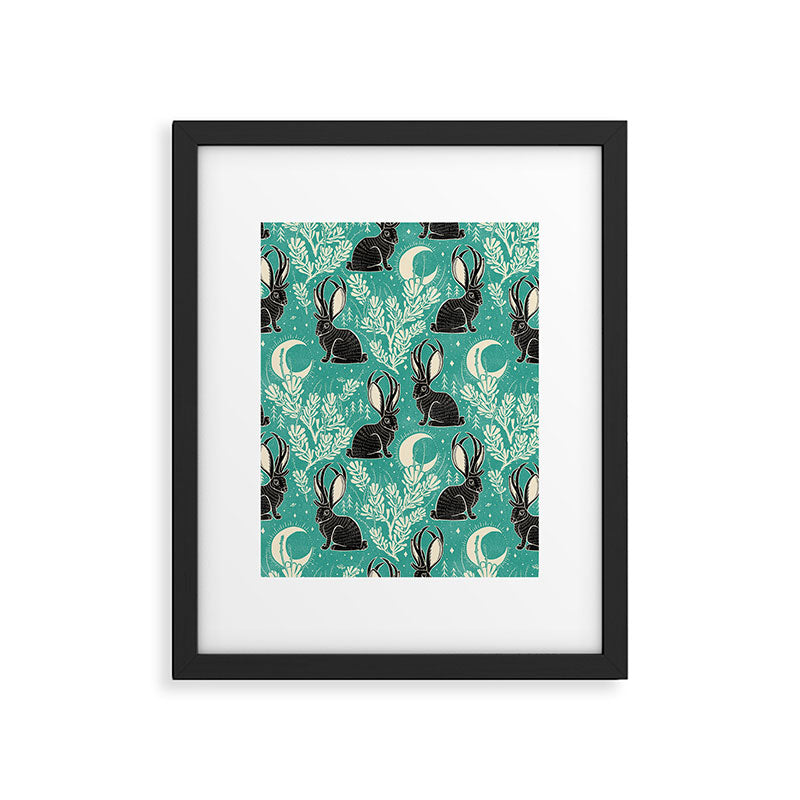 Jackalope - teal & black Framed Art Print Gallery Image 6