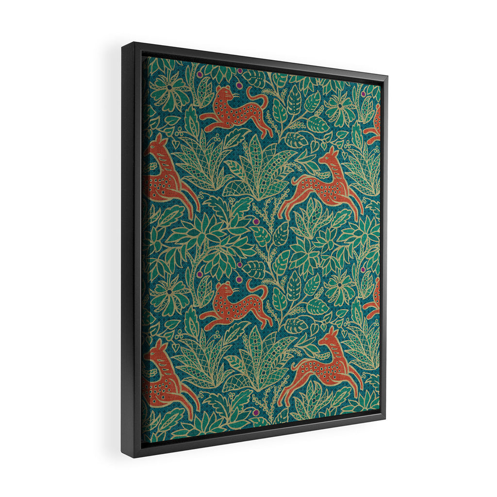 Jungle Fawn and Cat Framed Canvas Print Gallery Image 2