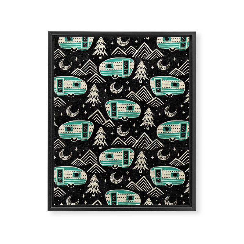 Little Camper - black, cream, and teal Framed Canvas Print Gallery Image 8