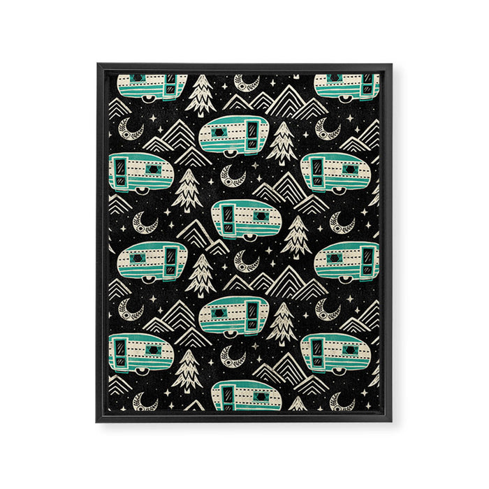 Little Camper - black, cream, and teal Framed Canvas Print Gallery Image 1