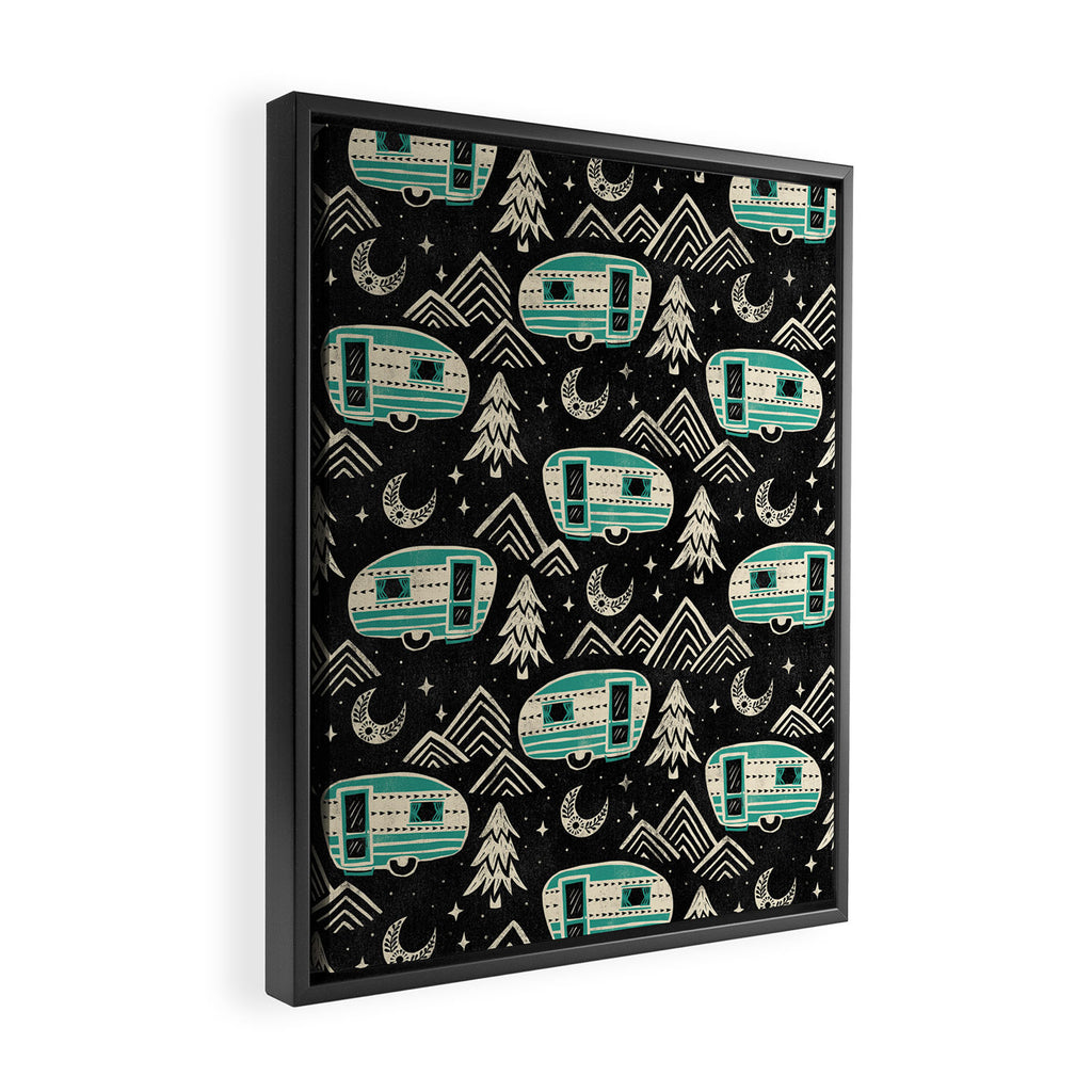 Little Camper - black, cream, and teal Framed Canvas Print Gallery Image 2