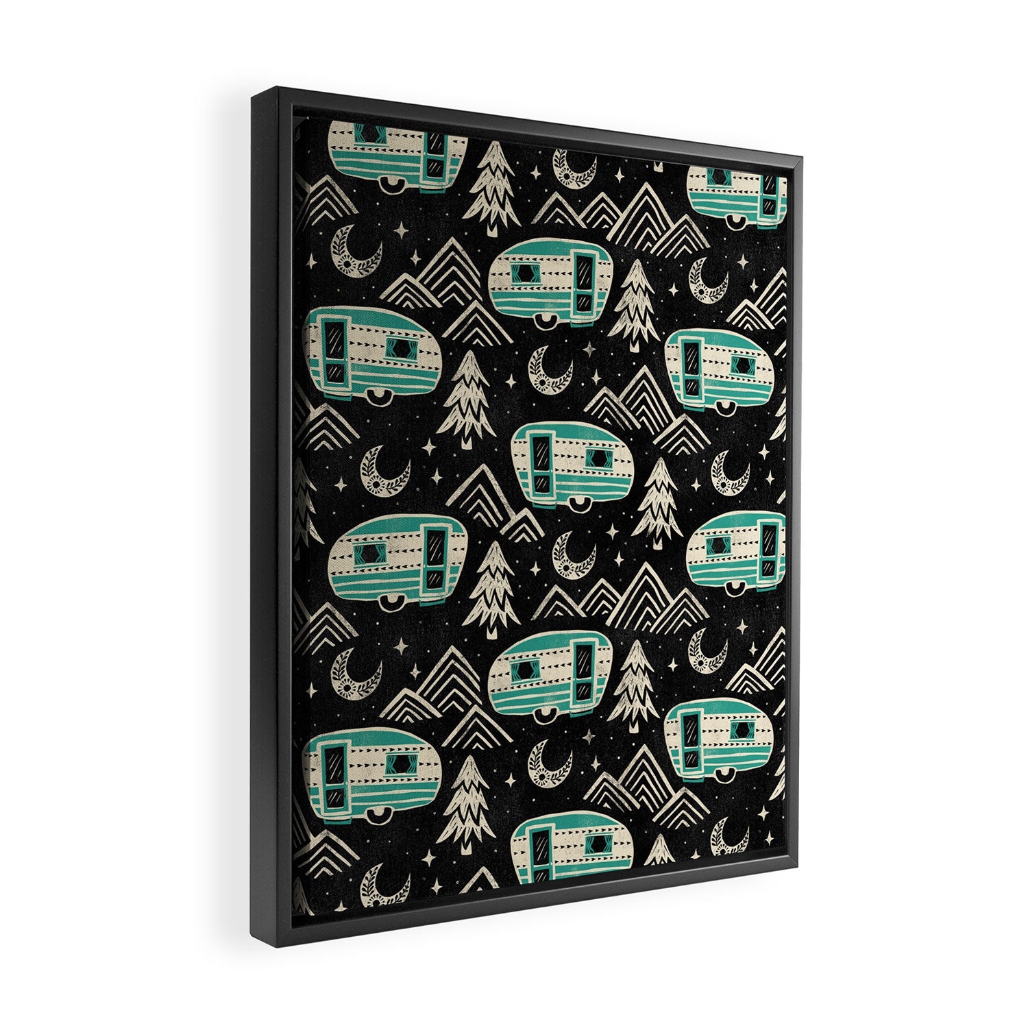 Little Camper - black, cream, and teal Framed Canvas Print Gallery Image 2