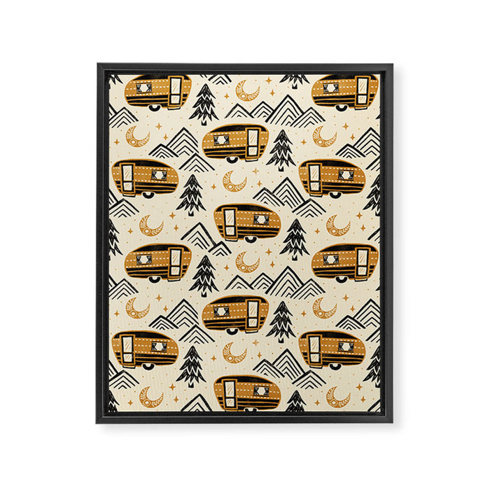 Little Camper - Cream, black, and gold Framed Canvas Print Gallery Image 1
