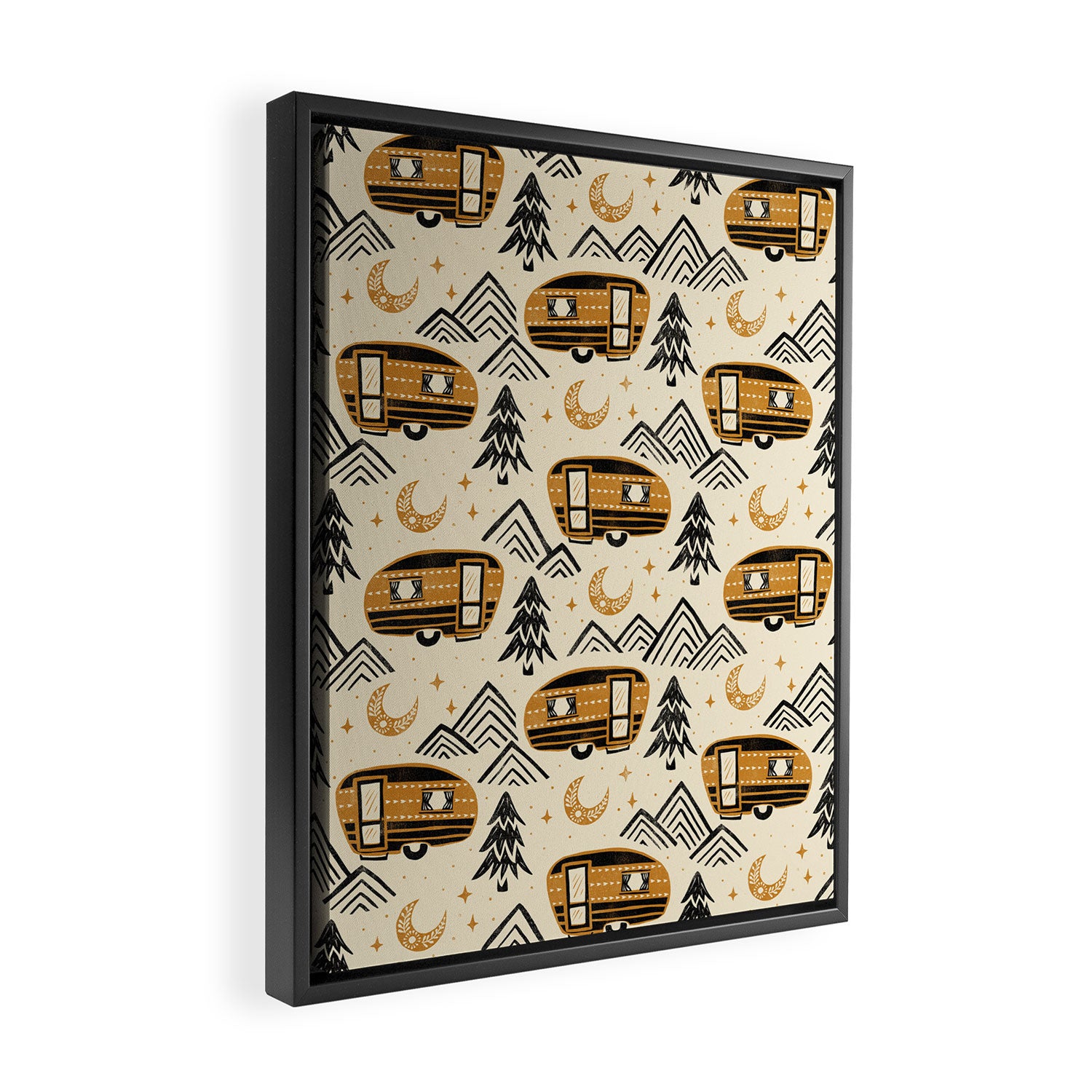 Little Camper - Cream, black, and gold Framed Canvas Print Gallery Image 2
