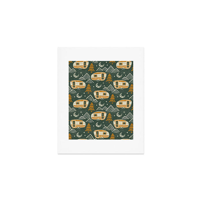 Little Camper - forest green and gold Art Print Gallery Image 1