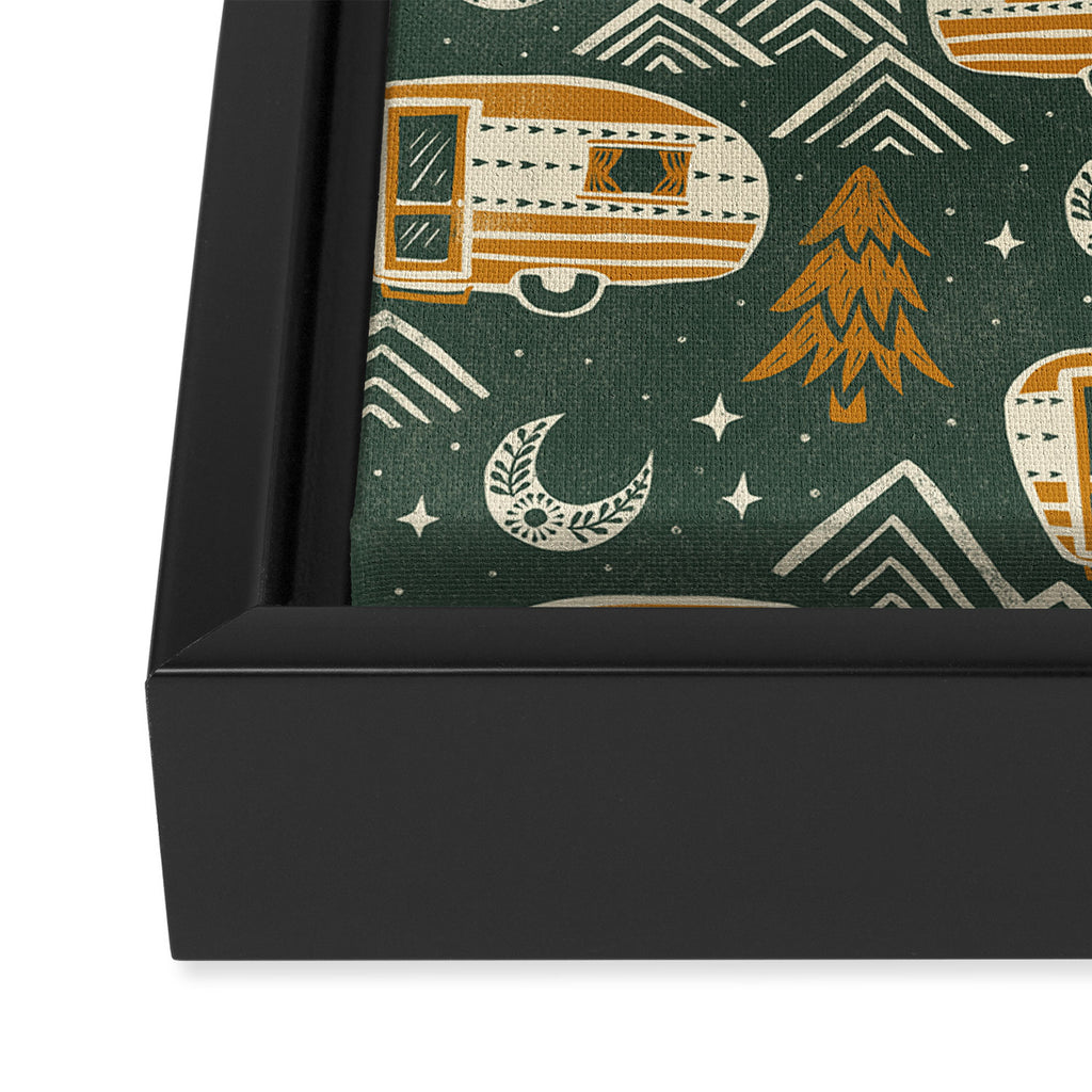 Little Camper - forest green and gold Framed Canvas Print Gallery Image 3