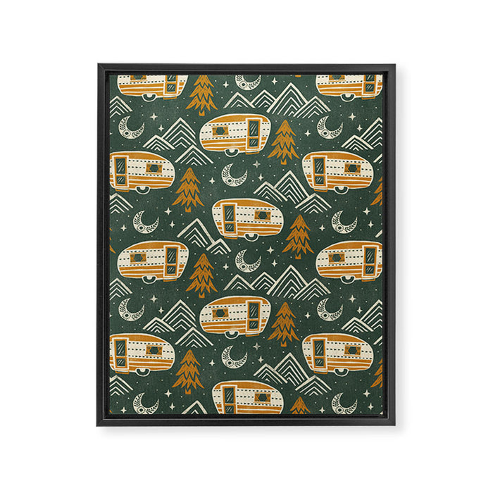 Little Camper - forest green and gold Framed Canvas Print Gallery Image 1