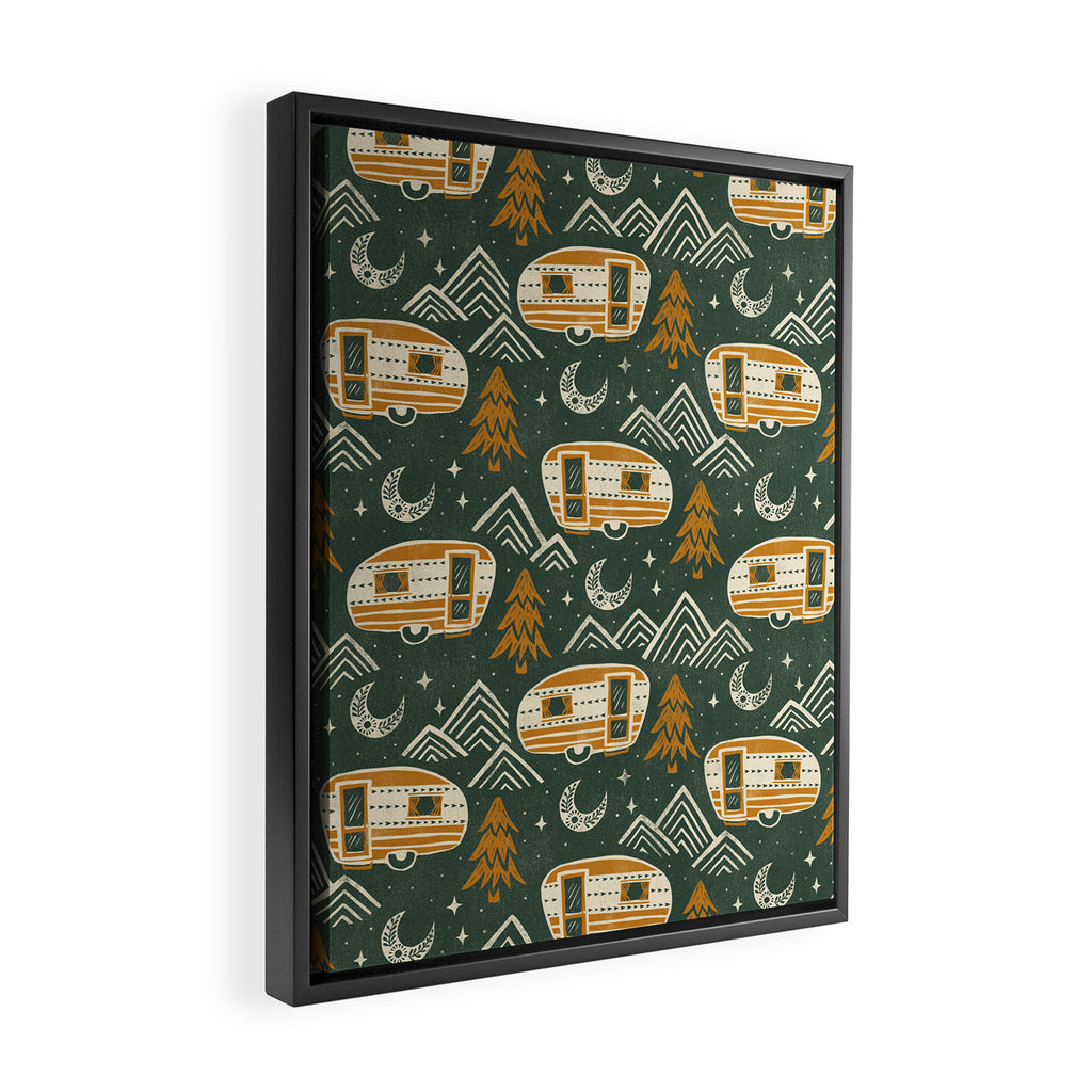 Little Camper - forest green and gold Framed Canvas Print Gallery Image 2