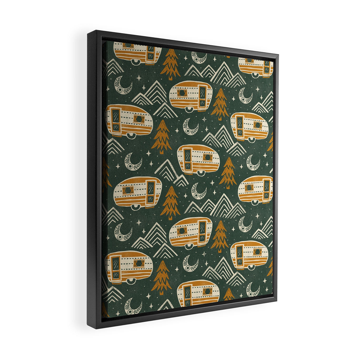 Little Camper - forest green and gold Framed Canvas Print Gallery Image 2