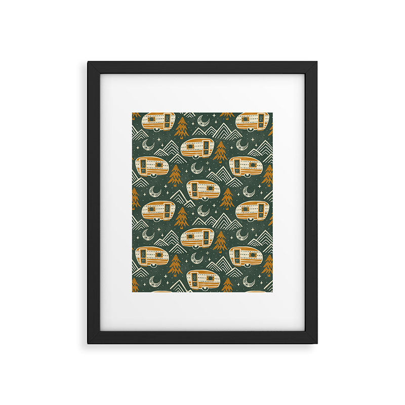 Little Camper - forest green and gold Framed Art Print Gallery Image 6