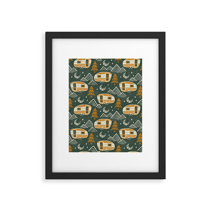 Little Camper - forest green and gold Framed Art Print Gallery Image 1