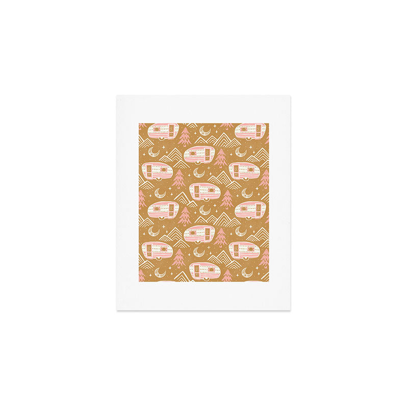 Little Camper - pink and gold Art Print Gallery Image 1
