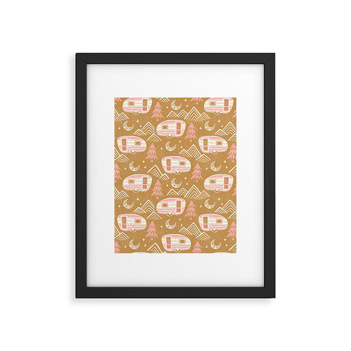 Little Camper - pink and gold Framed Art Print Gallery Image 1
