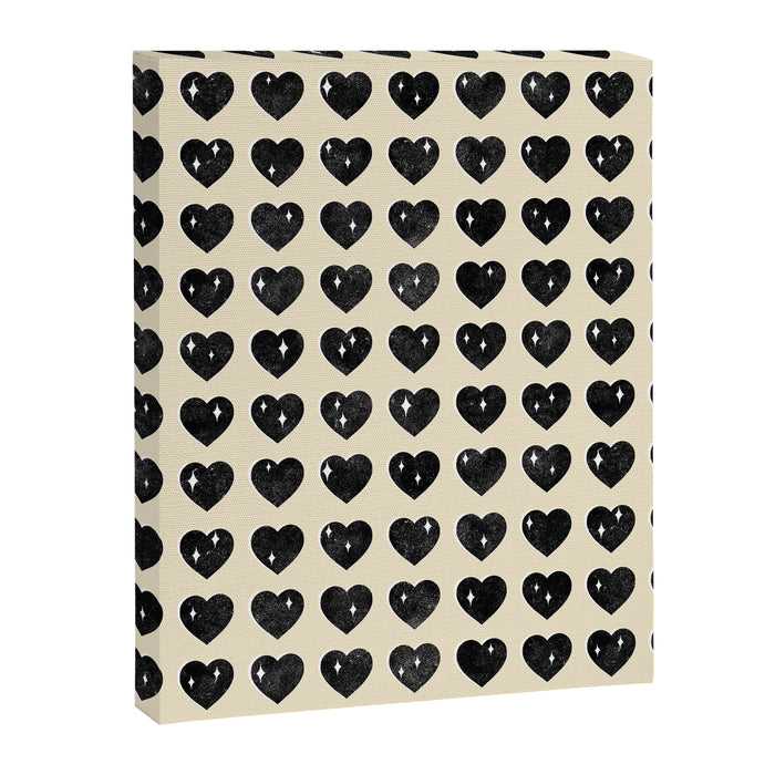 Love Hearts - black and cream Canvas Print Gallery Image 1