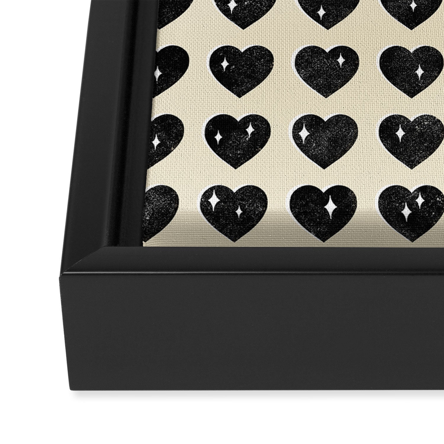 Love Hearts - black and cream Framed Canvas Print Gallery Image 3