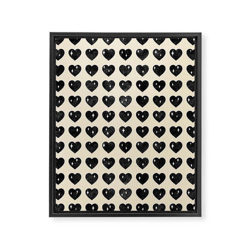 Love Hearts - black and cream Framed Canvas Print Gallery Image 8