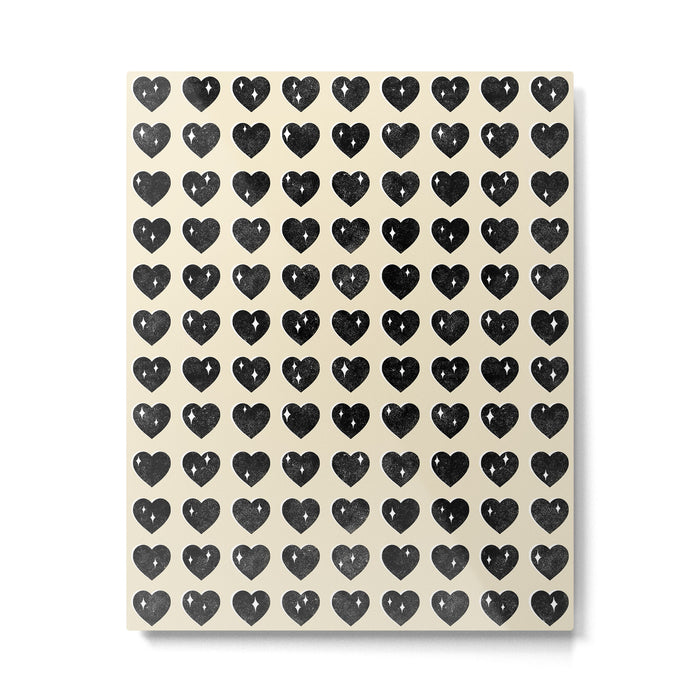 Love Hearts - black and cream Metal Print Gallery Image 1