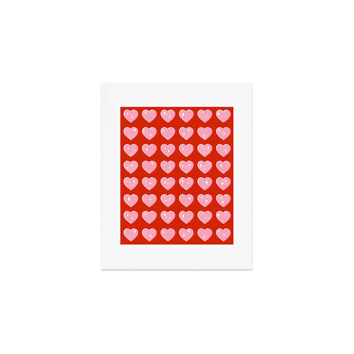 Love Hearts - pink hearts on red Art Print Gallery Image 1