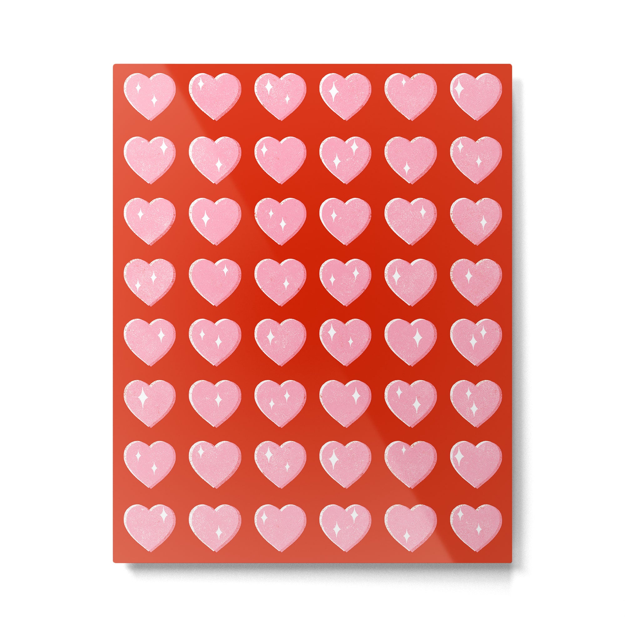 Love Hearts - pink hearts on red Metal Print Gallery Image 6