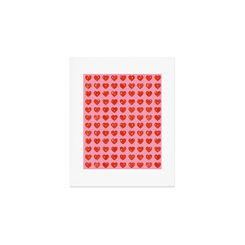 Love Hearts - red on pink Art Print Gallery Image 1