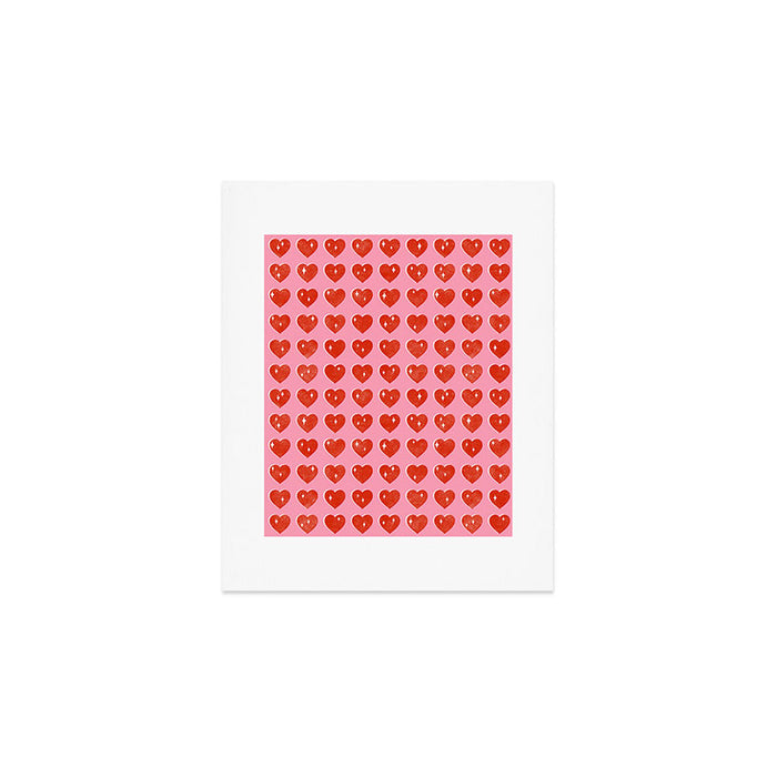 Love Hearts - red on pink Art Print Gallery Image 1