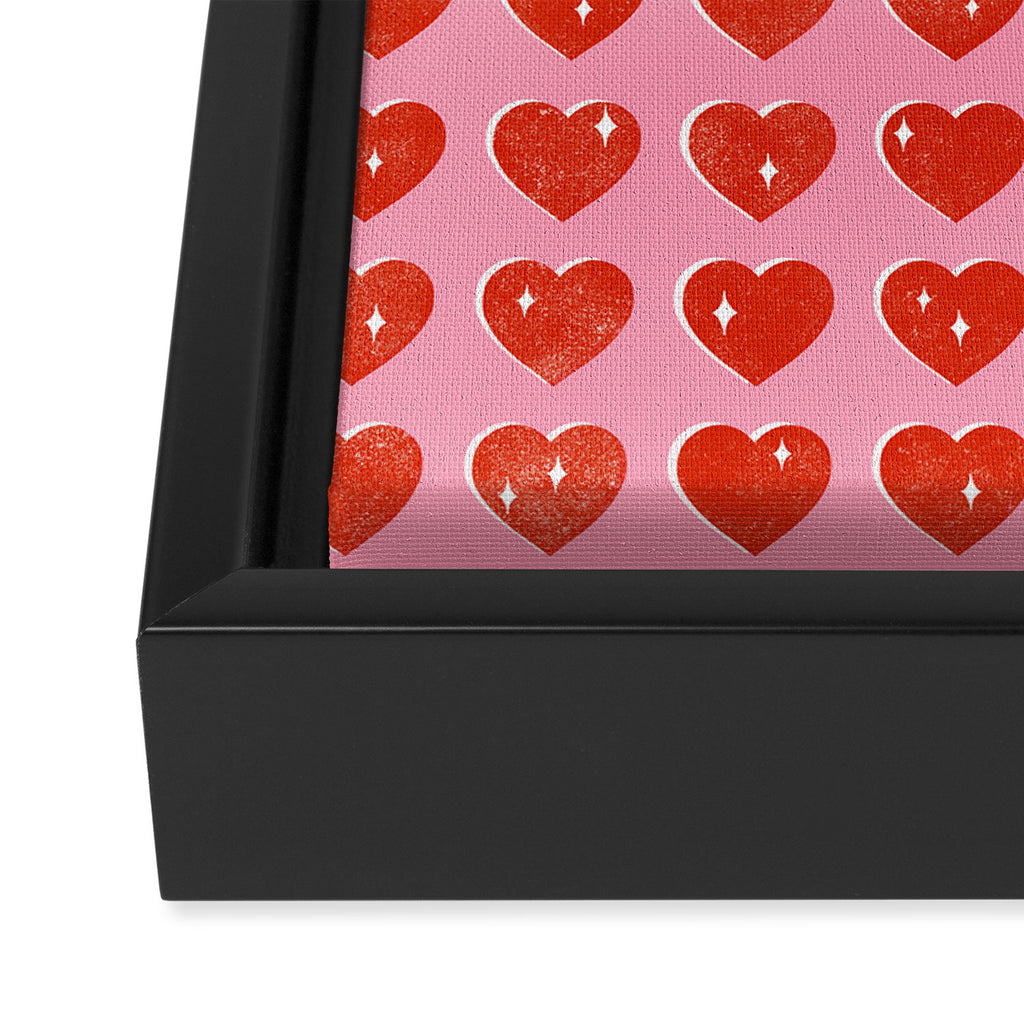 Love Hearts - red on pink Framed Canvas Print Gallery Image 3