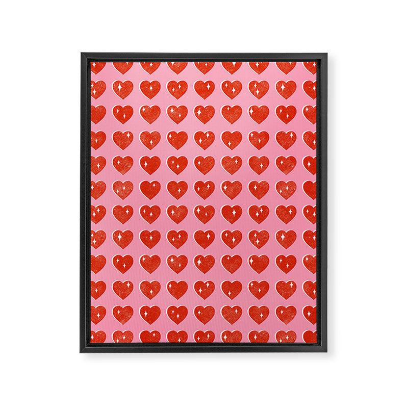 Love Hearts - red on pink Framed Canvas Print Gallery Image 8
