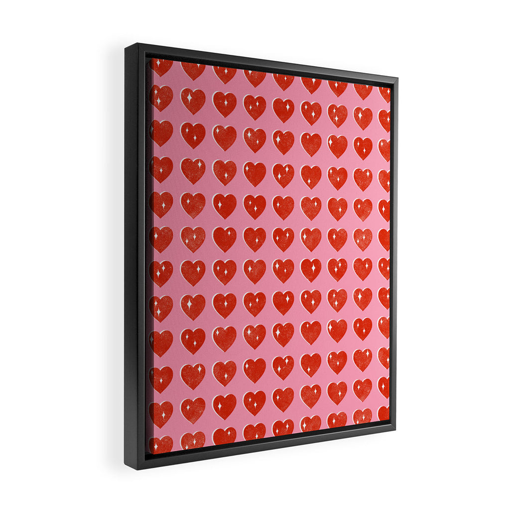 Love Hearts - red on pink Framed Canvas Print Gallery Image 2